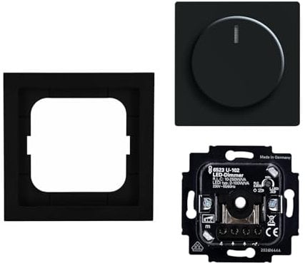Busch-Jaeger future linear Komplett-Set: 6523 U-102 Busch-Drehdimmer + Drehkopf + 1721-885K Rahmen 1-fach schwarz matt