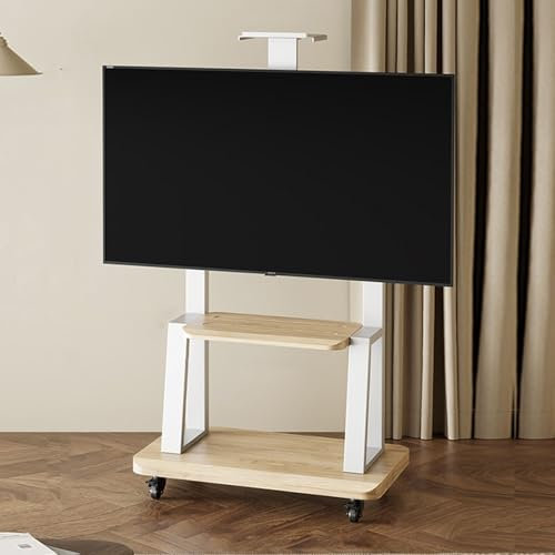 LASYTY Mobiler TV-Wagen mit 2 Ebenen Regal, Tragbarer TV-Ständer für Flach-/Kurvenbildschirm-TVs, Höhenverstellbarer Rollender TV-Ständer, für Wohnzimmer Büro Hotel(Style 2,42-80inch)