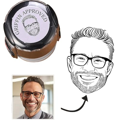Selbstfärbender Stempel mit individuellem Gesicht, handgezeichneter Portraitstempel | Personalisierte Fotostempel mit Text, Genehmigungsstempel für Lehrer