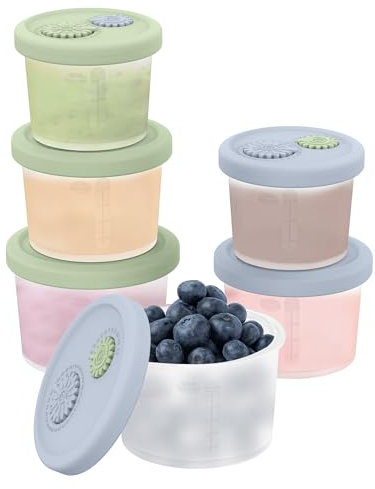 btrfe 6er-Set Silikon-Aufbewahrungsdosen mit Datumsanzeige | 3 Größen (120ml/150ml/180ml) | Sturzfest, Mikrowellen- & Gefrierschrankgeeignet – BPA-frei für Babybrei, Snacks, Meal Prep & Familienessen