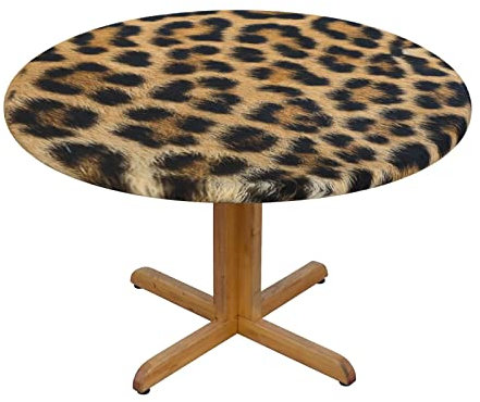 Rough Leopard print print Waterproof Round Tablecloth,Elastic Edged Table Cover Stain Resistant Oil-proof Table Protector Cover for Dinning Room Kitchen Picnic Party(S:122cm) (M:138cm)