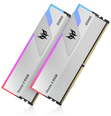 Acer Predator Vesta II DDR5 RGB RAM 32GB (16GBx2) 6000MHz CL36 - Intel XMP 3.0 & AMD Expo - PC Computer Gaming Arbeitsspeicher (Silber)