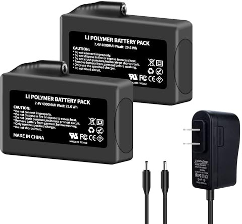 DFTIM 4000mAh 2Pack Lithium-ion Battery Pack for Heated Gloves, Socks, Hats, Mittens, Vest, Jacket, Hand Muff, Boots, Hat, Knee Braces Suit, for Most Winter Garments 7.4V Battery with Charger Power