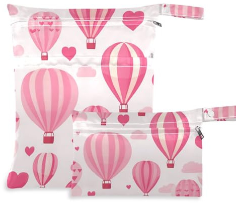 Amooorous Hot Balloon Hotpink Valentine wiederverwendbare Taschen für Stoffwindeln, 2 Stück, wichtige Gegenstände mit Griffen zum Baden, Pool