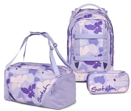Satch Pack Schulrucksack Set 3tlg. inkl. Schlamperbox und Sporttasche (Lilac Blossom)