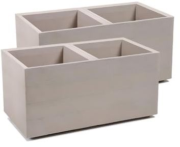 Kreher Pflanzkasten XXL in Holz-Optik mit Rollen (2 Stück, Kaffee Latte) | Robust und wetterfest mit praktischem Entwässerungssystem, ideal für Garten, Terrasse und Balkon