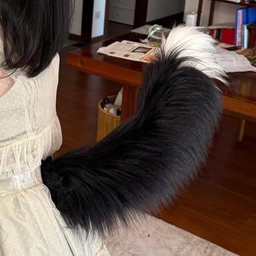 Aroogudo Coda elettrica motorizzata per cosplay e paty, soffice e morbida, accessorio elettrico per l'ansia sociale, per gatti, volpi, lupi, orecchie (coda elettrica bianca nera)