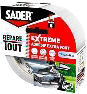 Sader Repare Tout Extrême Transparent – Adhésif Extra Fort – Hautes Performances – Intérieur & Exterieur – Toutes Surfaces – Facile à Découper – 20m x 50mm