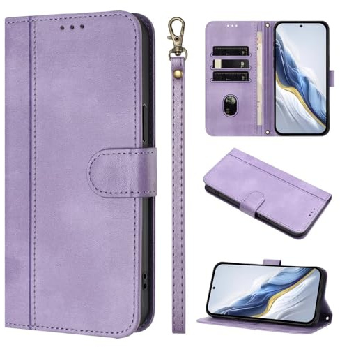Handyhülle für Samsung Galaxy S6 Hülle Leder mit Schutzfolie, PU Leder Flip Schutzhülle für Samsung Galaxy S6 Case Klappbar Ständer Kartenfach Wallet Klapphülle,Lila