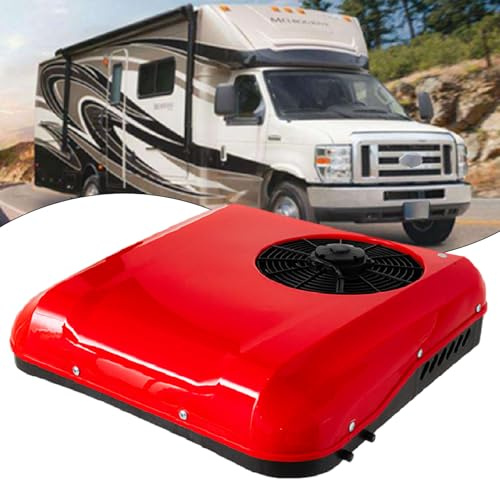 Wohnmobil-Dachklimaanlage, 12V/24V Parkklimatisierung für Minivans, Camper-Klimagerät für Wohnmobil-BUS-LKW-Fahrzeug-Wohnmobil, Bagger-LKW, Bus, Transporter,Red-12V