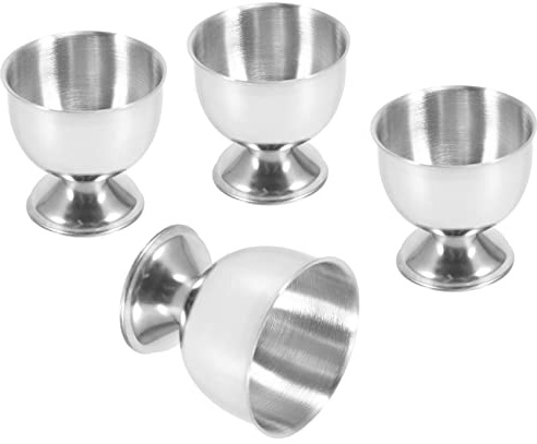 AWAOVV 4 Pcs Egg Cups, Silver Stainless Steel Egg Tray, Boiled Egg Holder, Egg Holder Tray for Soft Boiled Eggs Kitchen Tool