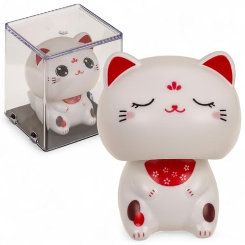 MIJOMA Solarbetriebene Wackelfigur - Bewegliche Figur mit Solarzelle, Kunststoff, 10 cm hoch, Keine Batterien notwendig, Für Fensterbretter, Autos & sonnige Plätze (Katze Kawaii)