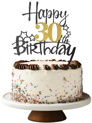 Tyqour Tortendeko 30 Geburtstag Junge Mädchen, Happy 30th Birthday Tortendeko Gold Schwarz Happy 30th Birthday Cake Topper Kuchen Topper Kuchendeko Cake-Topper für Party Dekoration