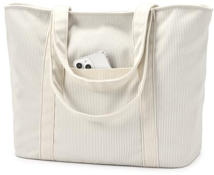 oscaurt Cord Tote Bag Handtasche Damen Groß Schultasche Shopper Tasche Arbeitstasche Damen mit 15,6 Zoll Laptopfach Uni Tasche Strandtasche mit Reißverschluss