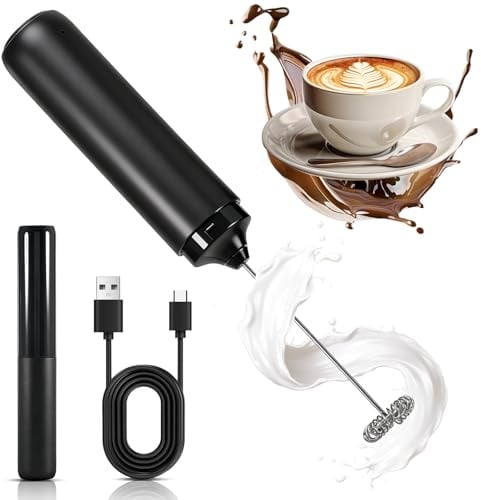 WUIOWPPIC Handheld Milk Frother with Stainless Steel Whisk, Rechargeable | Milk Frother Whisk|Portable Milk Frother Handheld|Coffee Frother Hand Held Foam Maker for Lattes,Milkshake,Matcha(USB Charge)