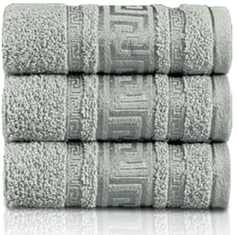 GC GAVENO CAVAILIA 3 Pack Greek Hand Towels - 100% Egyptian Cotton Quick Dry Towel (50x90 cm) - Highly Absorbent Bathroom Hand Towel Set - 550 GSM Towels for Hotel Gym Travel & Skin Friendly, Silver
