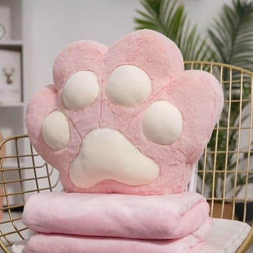 Katzenpfoten Kissen 2-in-1 Mit Decke • Ergonomisches Nickkissen Für Büro & Reise 40x35cm Weiches Kuschelkissen Für Nacken & Rücken Versteckter Wärmetasche Waschbar(Pink-1,Throw Pillow+Blanket)