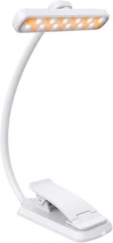 YverLand Leselampe mit Klemme – 24 LEDs, 360° flexibler Hals, USB wiederaufladbar, lange Akkulaufzeit, tragbar für Bett, Schreibtisch, Kinderzimmer & Studium (Wiederaufladbarer Akku, 24 LEDs, weiß)