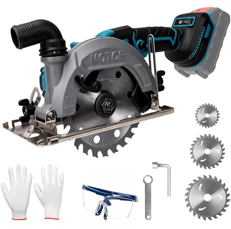 Mini Sierra Circular Inalámbrica sin Escobillas 18V, 7000 RPM Sierra de Mano Compatible con Batería Makita, Corte Biselado 0-45°, Profundidad Ajustable para Madera y Plástico (Sin Batería)