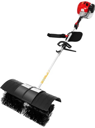 52CC Benzin Kehrmaschine, Handgehaltener Motorbesen Mit 2,3PS 2-Takt Motor, Tragbarer Laub Blätter Schnee Kehrer Für Rasen Hof Bürgersteig, Inklusive Schultergurt Schutzbrille Und 52cm Bürstenbreite