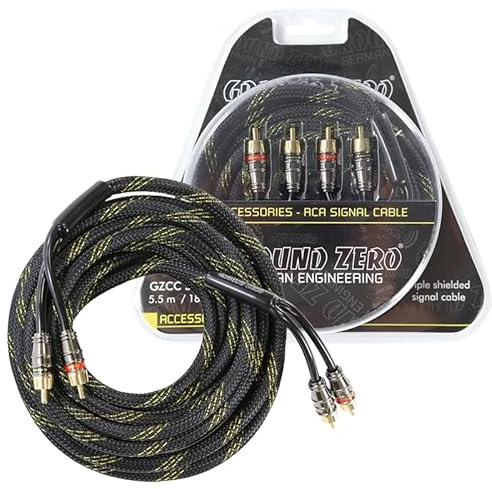 Ground Zero GZCC 0.5X-TP – 0,5 m Cinchkabel Car HiFi, dreifach abgeschirmtes Stereo RCA Kabel, vergoldete Stecker, störungsfreie Signalübertragung