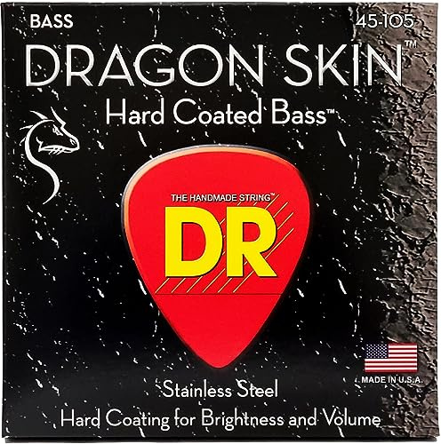DR Strings DSB-45 Dragon Skin Clear Coated Bass Guitar Strings, Medium String, 45-105