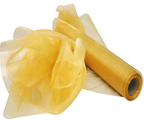 Time to Sparkle 26M x 29cm Sheer Organza Roll Sash Fabric Table Runner Sashes Chair Cover Bows Swags Wedding Party - Precious Gold