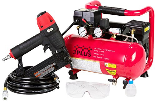 3PLUS Hcb050401 18-Gauge Brad Nailer and Quiet Air Compressor Combo Kit