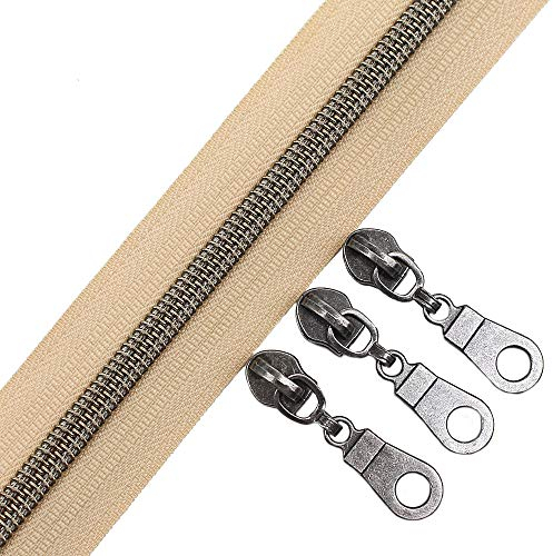 YaHoGa 9 m Altsilber endlos Reißverschluss Meterware Beige Reissverschluss 6mm-Spirale + 25 Nonlock-Zipper (Altsilber Beige)
