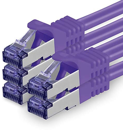 1aTTack.de Câble Réseau CAT7 CAT 7 10 Gigabit - 5x 10m - RJ45 Ethernet LAN DSL Routeur Modem - Violet