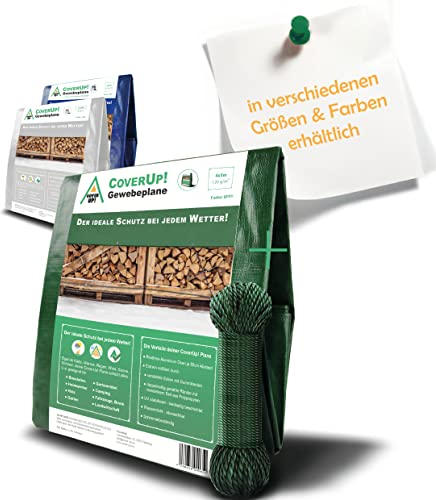 CoverUp! Telo impermeabile verde 4.0 x 5.0 120 g/m² con 20 m corda e occhielli in alluminio – resistente ai raggi UV e strappi – copertura esterna universale