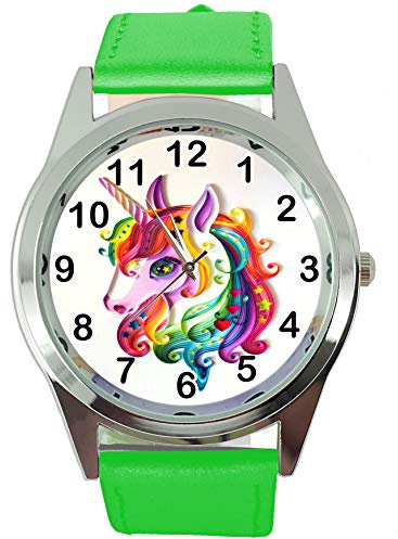 TAPORT® Womens Watch Analogue Quartz with Real Leather Band Green Round Unicorn E1