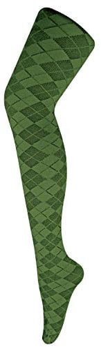 Sock Snob - Ladies Thick Coloured 80 Denier Opaque Patterned Winter Fashion Tights (8-14 UK 36/42, Argyle Light Khaki)