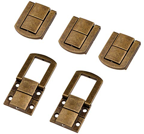 bowarepro 5Pcs Toggle Catch Lock, Antique Brass Iron Hasp Lock Latch Clasp for Jewelry Box Handicraft Boxes with Mounting Screws for Home Office(1.18x 0.95)