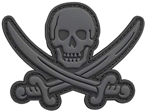 Calico Jack Totenkopf Piraten Jolly Roger PVC Taktisches Patch kompatibel mit Velcro Patches für Rucksäcke (Blackout Subdued)