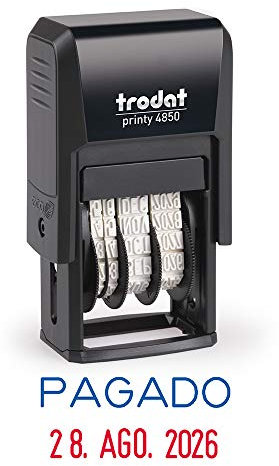 Sello Fechador Trodat Printy 4850/L2 Autoentintable Texto PAGADO, Tamaño de la Impresión 25 x 14 mm, Cartucho de Tinta Incorporado Bicolor Azul-Rojo