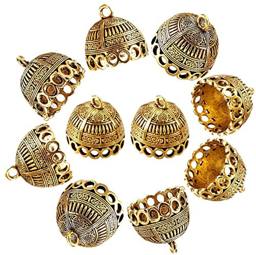 CHGCRAFT 10pcs Column Metal Cord Ends Caps Tibetan Style Glue on Tassel Cap Bails with Loop Gold End Caps for Jewelry Makings DIY Crafts 19.5x20mm, Antique Golden