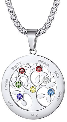 Suplight Collana Personalizzata Donna Acciaio Albero della Vita Rotondo Collana Donna Personalizzata con Pietra e Nome Collana Acciaio Personalizzata Donna Collana Oro con Nome Regalo Donna e Ragazza