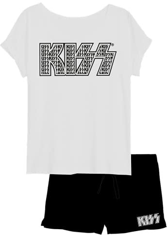 KISS Frauen Pyjama Schlafanzug Set Kurz Oberteil mit Hose Schwarz/Weiß Gr. XXL