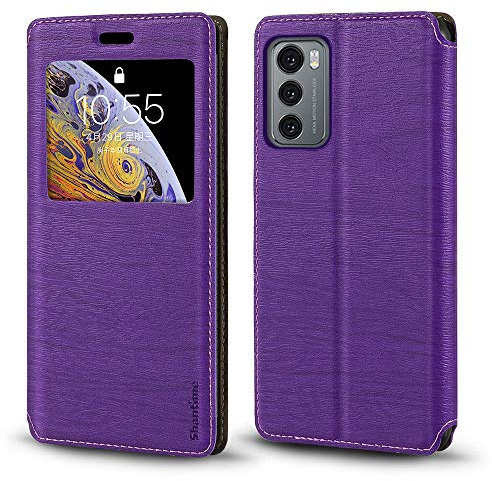 Coque à Rabat en Cuir PU avec Fenêtre Visible et Aimant Invisible Compatible avec LG Wing 5G, Étui Intelligent à Affichage Clair