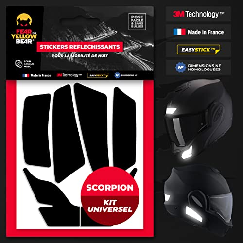 Fear The Yellow Bear© Easy Replica Kit Universel Scorpion Exo™, Kit 6 Stickers réfléchissants REPOSITIONNABLES, pour Casque Moto, 3M™ Technology