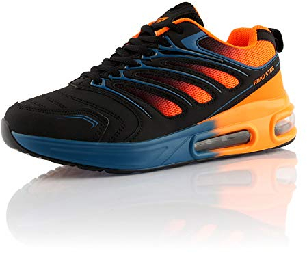 Fusskleidung® Damen Herren Sportschuhe Dämpfung Sneaker leichte Laufschuhe Orange Schwarz Blau EU 44