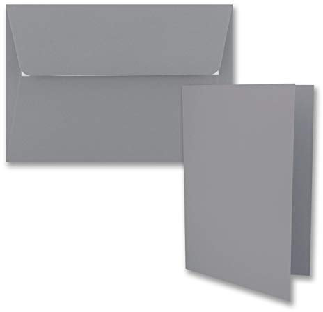 50x Faltkarten-Set DIN B6 12 x 17 cm in Graphit (Grau) mit Briefumschlägen DIN B6 Haftklebung - für Einladungen und Grußkarten zum Geburtstag oder Hochzeit