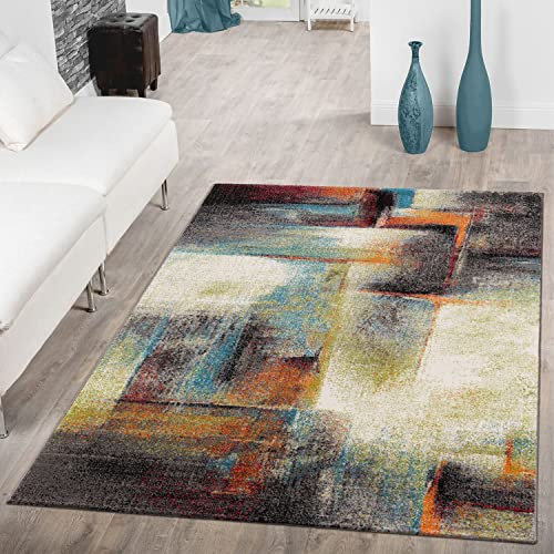 TT Home Wohnzimmer Teppich Kurzflor Abstrakt Geometrisch Design Used Look Modern, Farbe:Bunt 2, Größe:200x290 cm