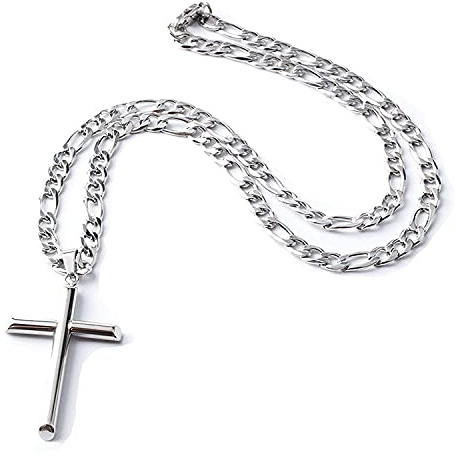 LIFETIME BLING 14 K Figaro-Halskette mit Kreuz-Anhänger, flach, 5 mm, Vergoldet