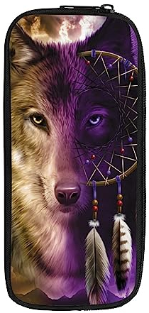 NETILGEN Federmäppchen für Kinder und Jungen, Traumfänger, Wolf, Stiftetasche, Halter, Schule, Schreibwaren, Organizer, Make-up, Kosmetiktasche