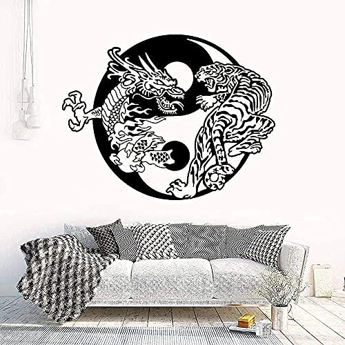 Abnehmbare Pvc-Wandaufkleber Wandaufkleber Yin Und Yang Drachen Tiger Ästhetik Künstler Heimtextilien 80X62Cm