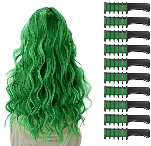 10 Stück Haarkreide Kamm Temporäre Färben HaarfarbeKamm für Kinder Auswaschbar Ungiftig Perfektes für Mädchen Erwachsene Geburtstag Party Erntedankfest Weihnachten Halloween Cosplay(Grün)