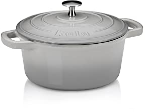 kela Gusseisen Bräter rund 2,5 Liter, Dutch Oven CALIDO, Induktion Gussbräter mit Deckel, Gusseisen Topf Brot backen, emailliert, hellgrau