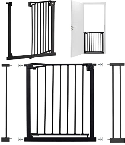 Barrière de sécurité pour Porte et escaliers MoMi PAXI, Extensible de 75 à 82 cm, barrière de sécurité pour Enfant avec 2 rallonges de 7 et 14 cm incluses, Montage à Pinces - sans perçage